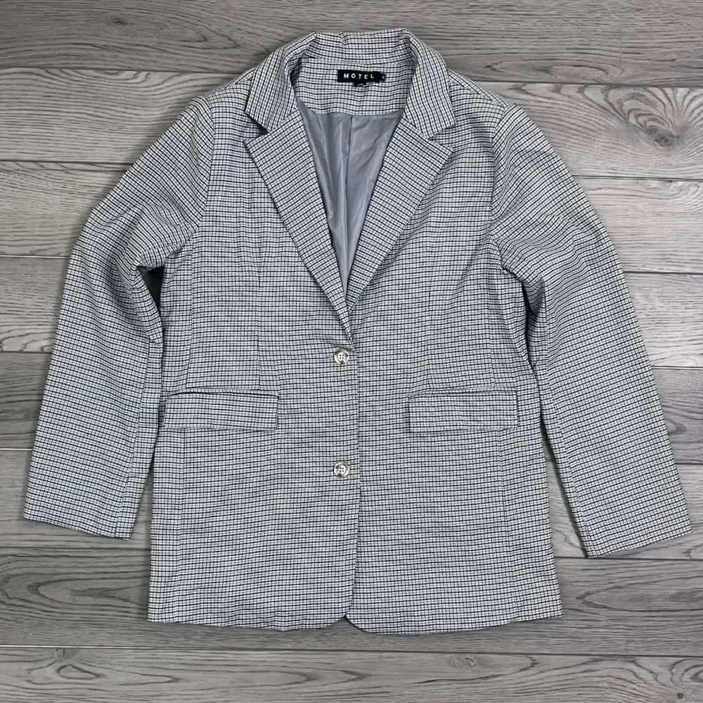 Motel Maiwa Women Size S Gray Herringbone Plaid Oversized Blazer Sakila Trouser